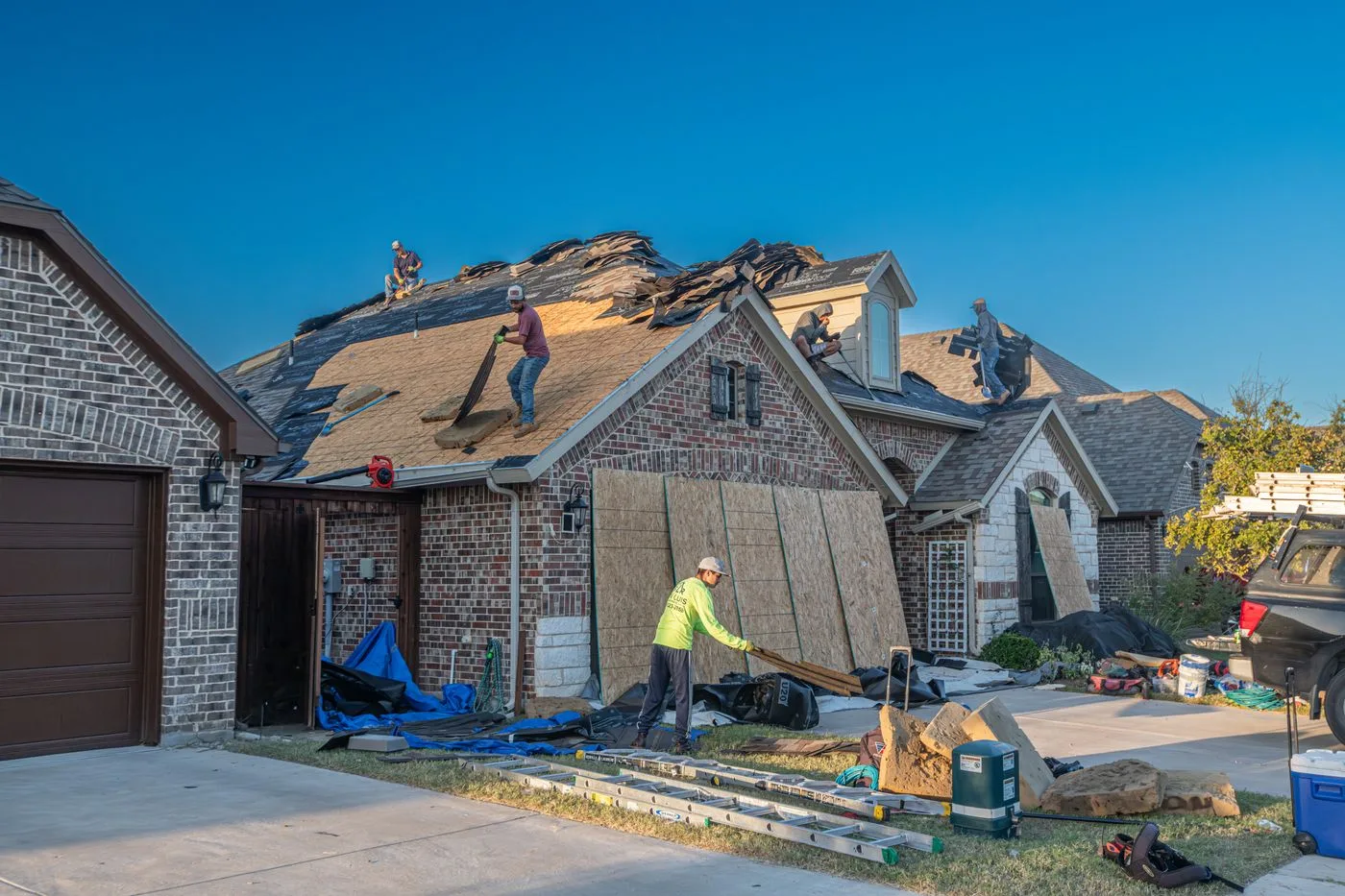 Clean shingle roofing project closeup