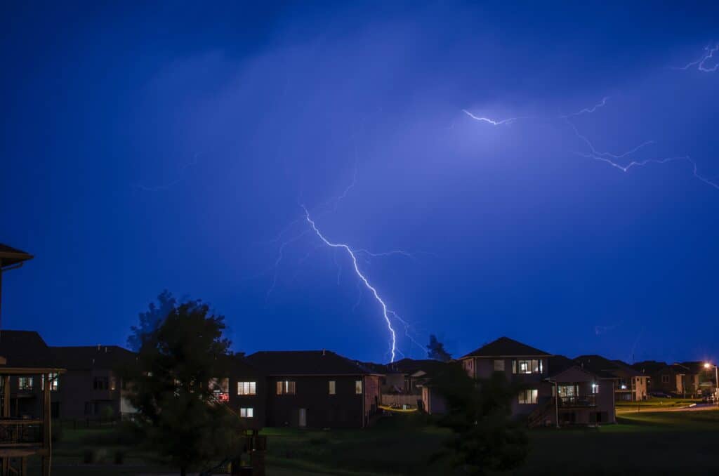 Lightening strike over St. Paul neighborhood during a hail storm