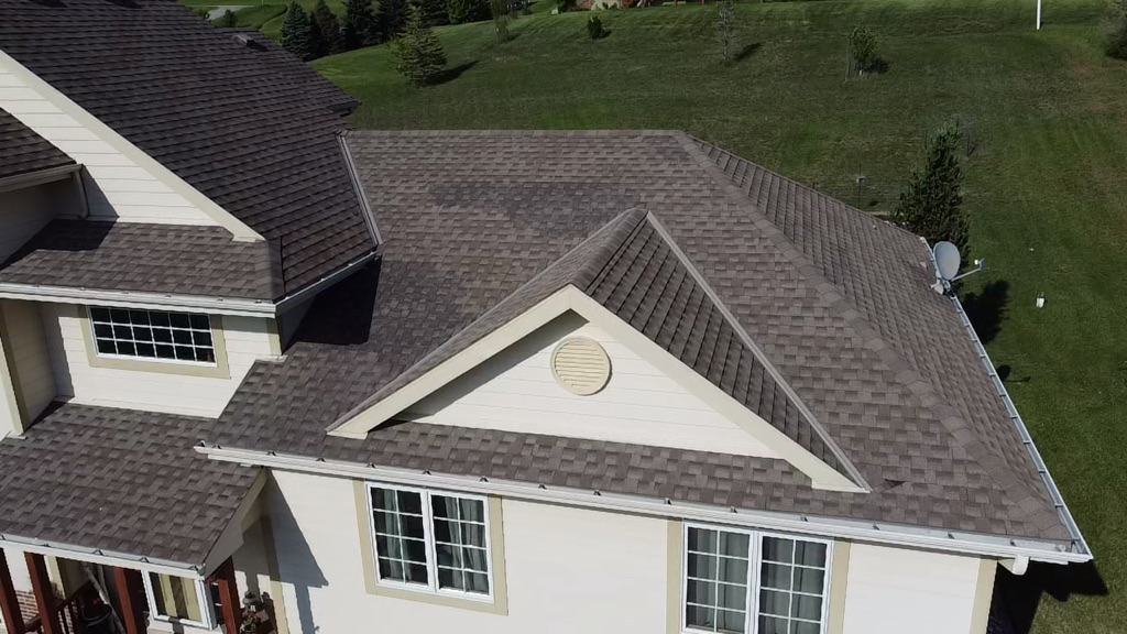 Minneapolis roof from a drone after a roof replacement from a Minneapolis roofing company