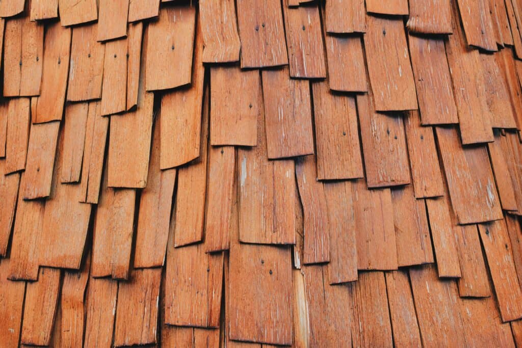 Cedar shake shingle roofing.